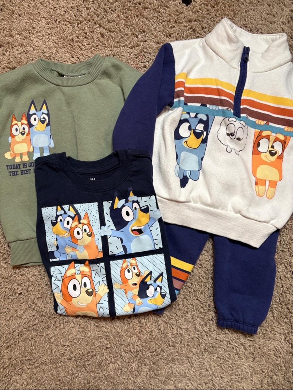 Kids' Graphic Bluey Sweatshirts & Pullover Set - Green/White/Navy, 18 months